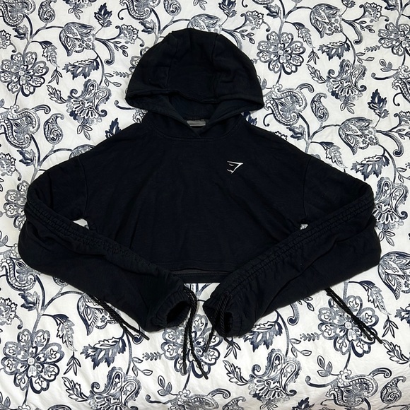Gymshark Black Ruched Cropped Hoodie - Picture 1 of 9